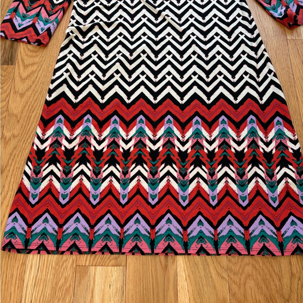 Maggy London White Black Mulitcolor Herringbone Boho Midi Dress Women’s Size 6 - Picture 4 of 9